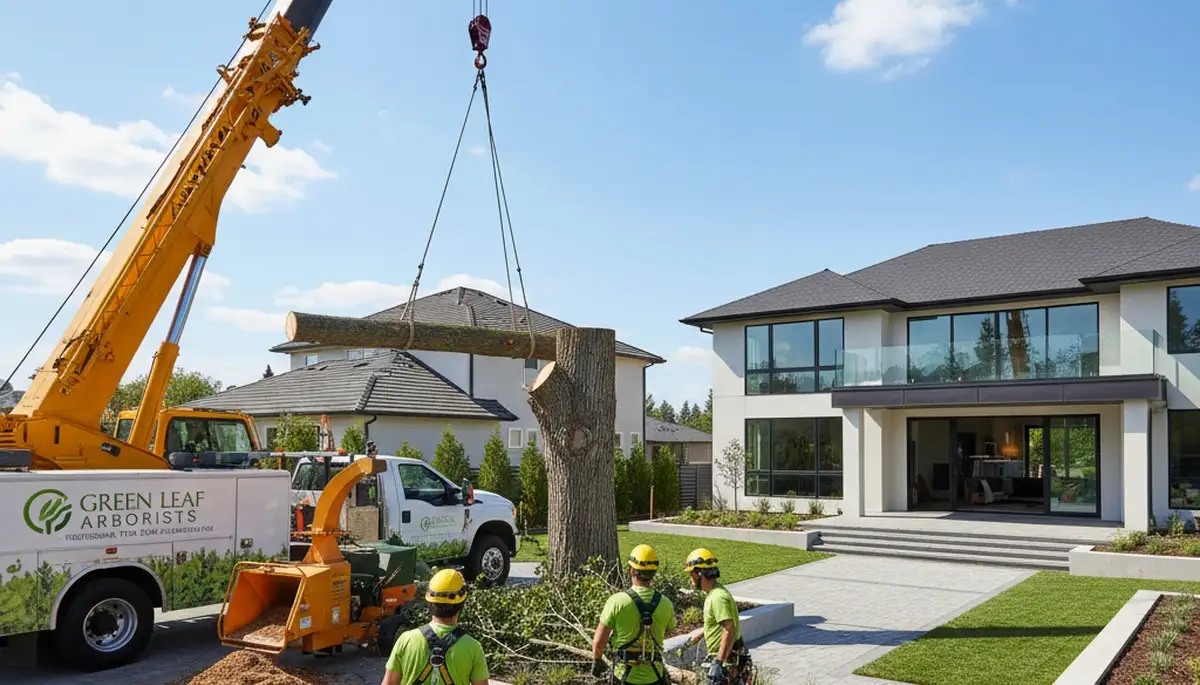 Professional landscaping and tree removal service crew working in a Memphis TN residential yard