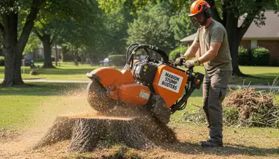 Professional stump grinding service removing tree stumps in Marion, AR near Memphis, TN homes