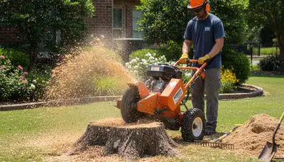 Professional stump grinding service removing tree stumps in West Memphis, AR near Memphis, TN