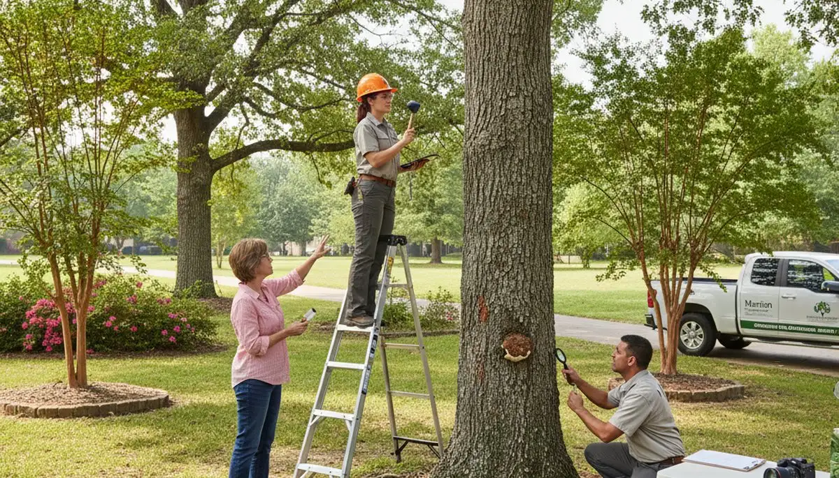 Certified arborist performing tree health assessment for Marion, AR homeowners near Memphis, TN