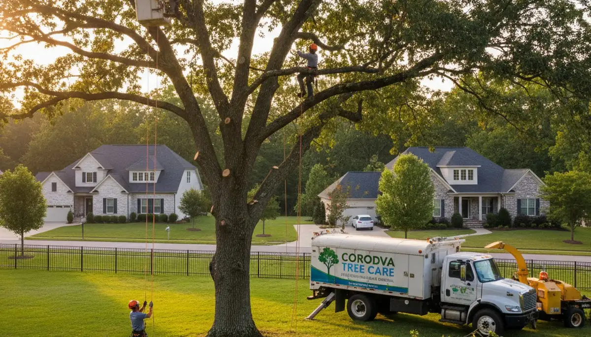 Professional tree removal service in Memphis TN safely cutting and clearing large oak tree