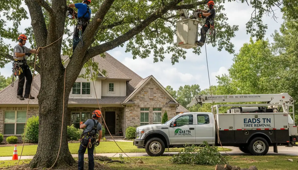 Professional tree removal service in Memphis TN safely cutting and clearing large oak tree
