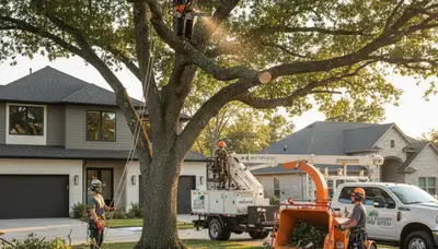 Arborist trimming oak branches in Memphis, TN for Chop Chop Tree professional tree service