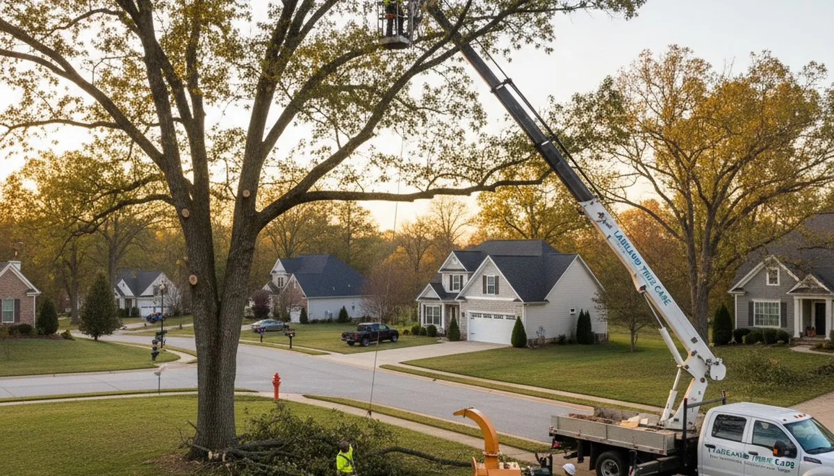 Professional tree removal service crew in Memphis TN clearing large oak safely