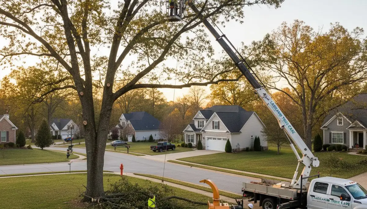 Professional tree removal service crew in Memphis TN clearing large oak safely