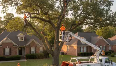 Professional tree removal service in Memphis TN safely clearing large oak trees