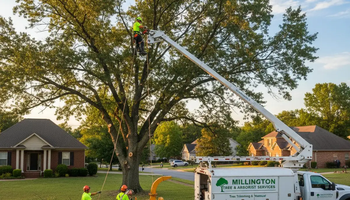 Professional tree removal service in Memphis TN safely cutting and hauling large oak tree