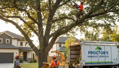 Professional tree removal service in Memphis TN safely cutting and clearing large oak tree