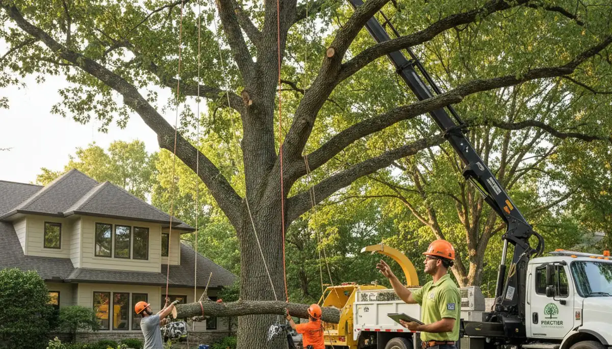 Professional tree removal service in Memphis TN safely cutting down large oak tree