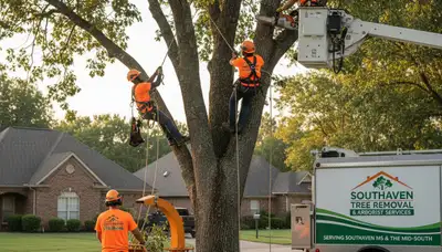 Professional tree removal service in Memphis TN safely cutting and hauling large oak tree