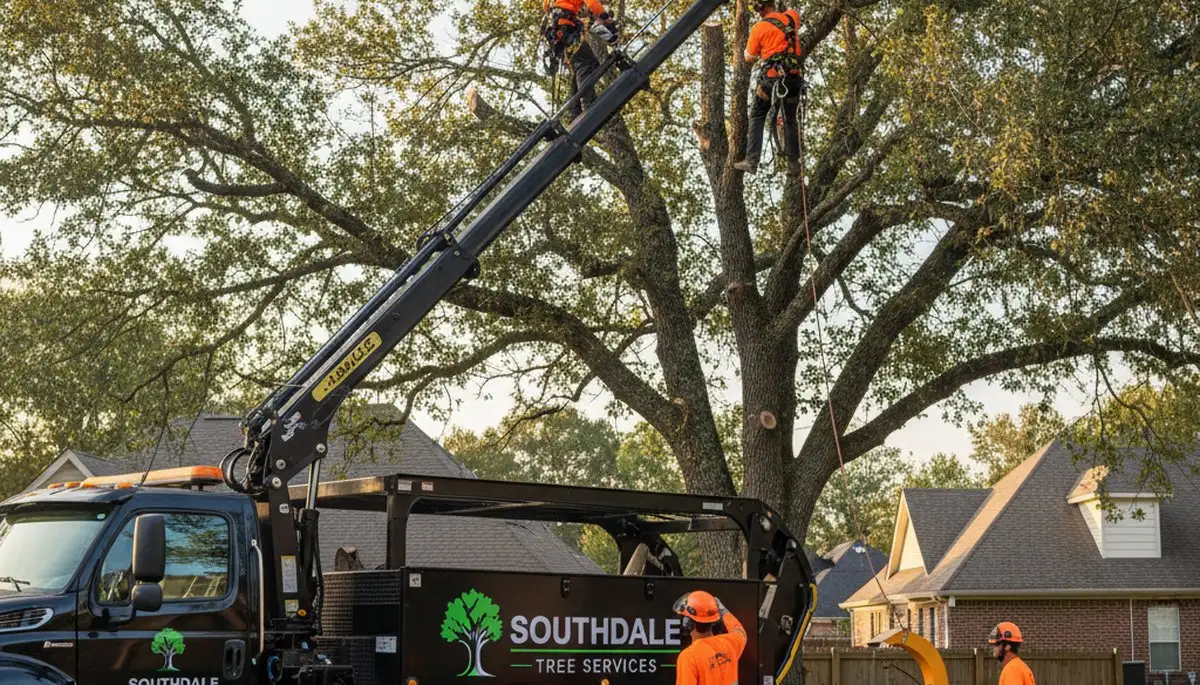 Professional tree removal service in Memphis TN clearing large oak safely