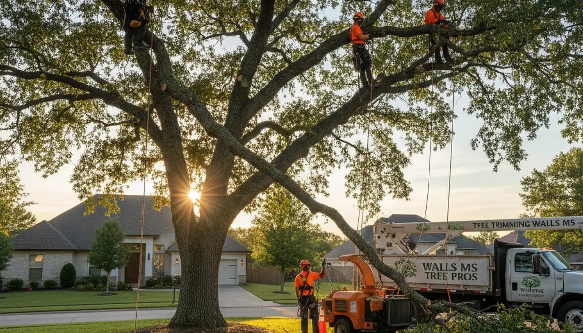 Professional tree removal service in Memphis, TN safely cutting and hauling large oak tree